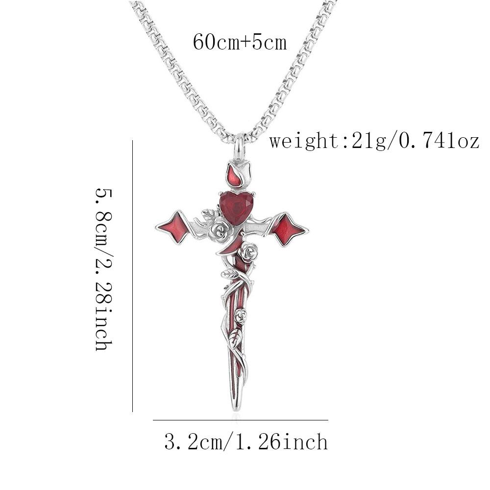 Stainless Steel Irregular Thorn Rose Love Cross Necklace Unique Sweater Chain High-End Fashion Accessory