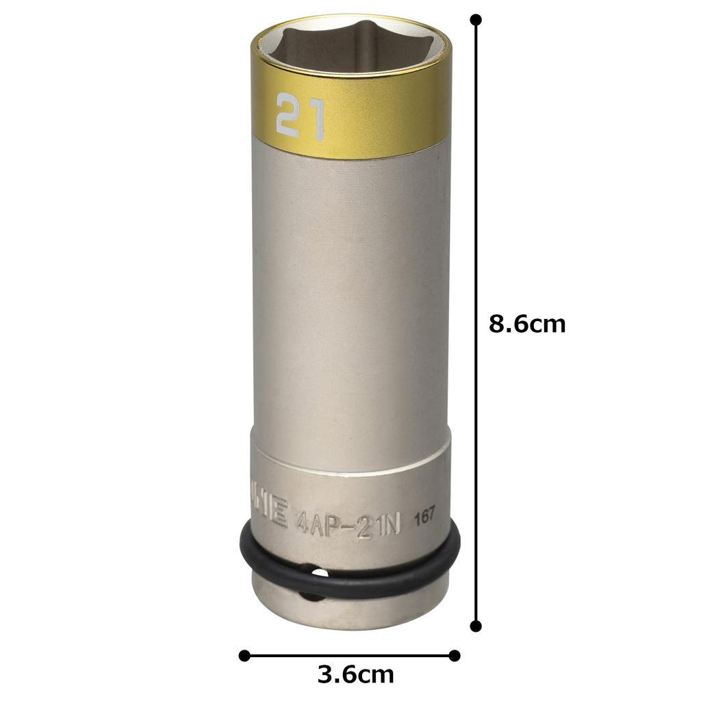 TONE Thin Foil Nut Socket for Impact with Protector Drive Angle Yellow Width Across Flats 21mm 4AP-21N 12.7mm (1/2")