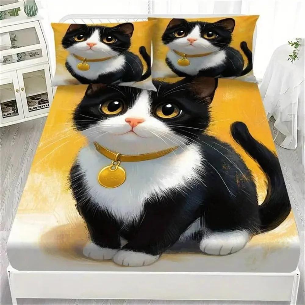 Милый Комплект Постельного Белья с Кошками, 3D Мультяшный Комплект Постельного Белья с Кошками, Комплект Постельного Белья для Мальчиков, 1 Простыня на Резинке с Наволочками 75*50 см