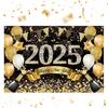 2025 С Новым годом Задний фон для фотографии Шампанское Золотой баннер из воздушных шаров Праздничный фон для вечеринки Постер