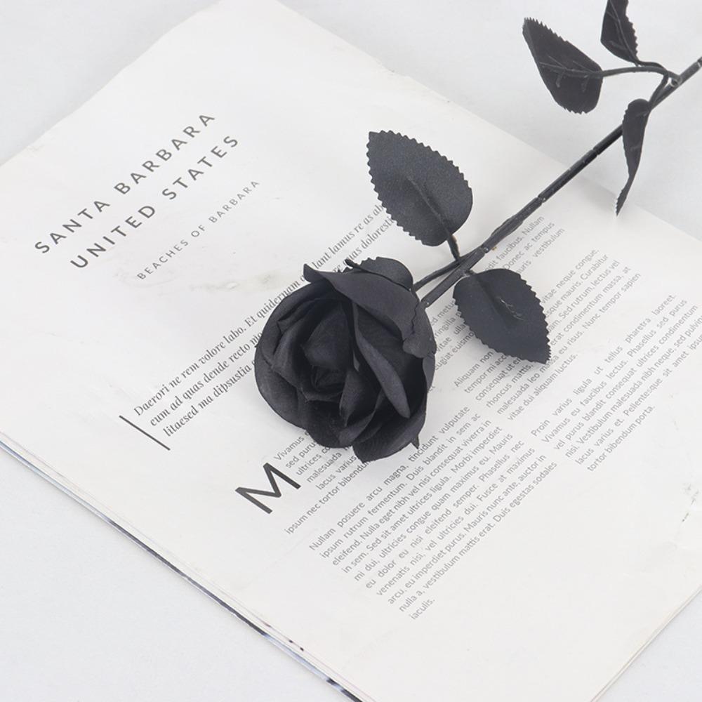 Black and White Roses Cemetery Roses Long Stem with Leaves Black Bouquet
