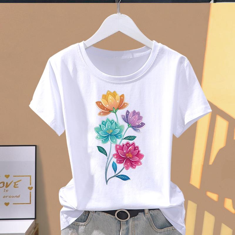(Asian Size) Women's Top 90s Trend Butterfly Cute Short Sleeve T-shirts Fashion T Clothing Print Female Casual Graphic Tee