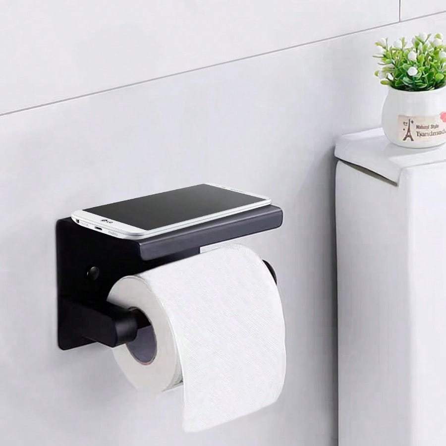 Держатель для туалетной бумаги из нержавеющей стали, держатель для рулона бумаги с отверстием для полки, настенное крепление для держателя туалетной бумаги (черный)