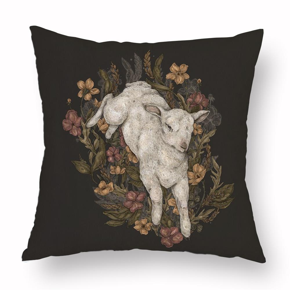 Наволочка с цветком лисы, подушка с принтом черепа животного, диван, мягкая наволочка в стиле ретро, ​​наволочка для гостиной, спальни, домашнего декора