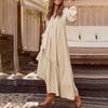 Autumn and Winter Women's Button Vintage Casual Long Sleeve Dresses Swing Long Dress