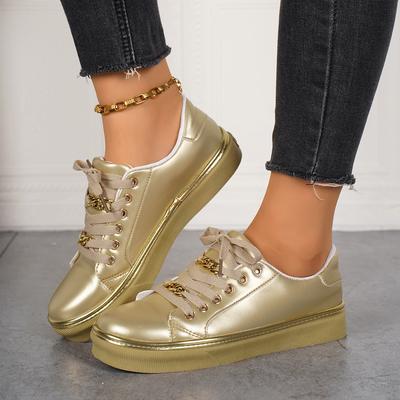 Модная платформа, цепочка, спортивный стиль, низкий верх, одинарная обувь, женская кожа, шнуровка спереди, закрытая стопа, повседневные кроссовки, обувь, zapatos mujer