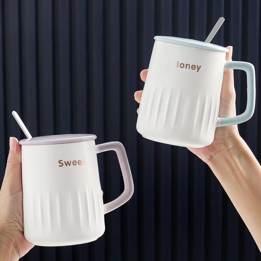 Creative and Simple English Mug with High Appearance Office and Household Ceramic Cup  Large Capacity Couple Water Cup Coffee Cup