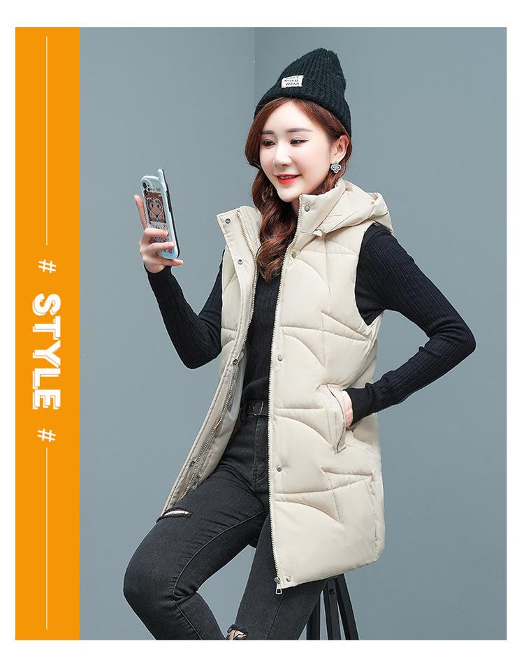 Осенне-зимняя женская однотонная свободная утолщенная теплая жилетка без рукавов средней длины с капюшоном, женская куртка