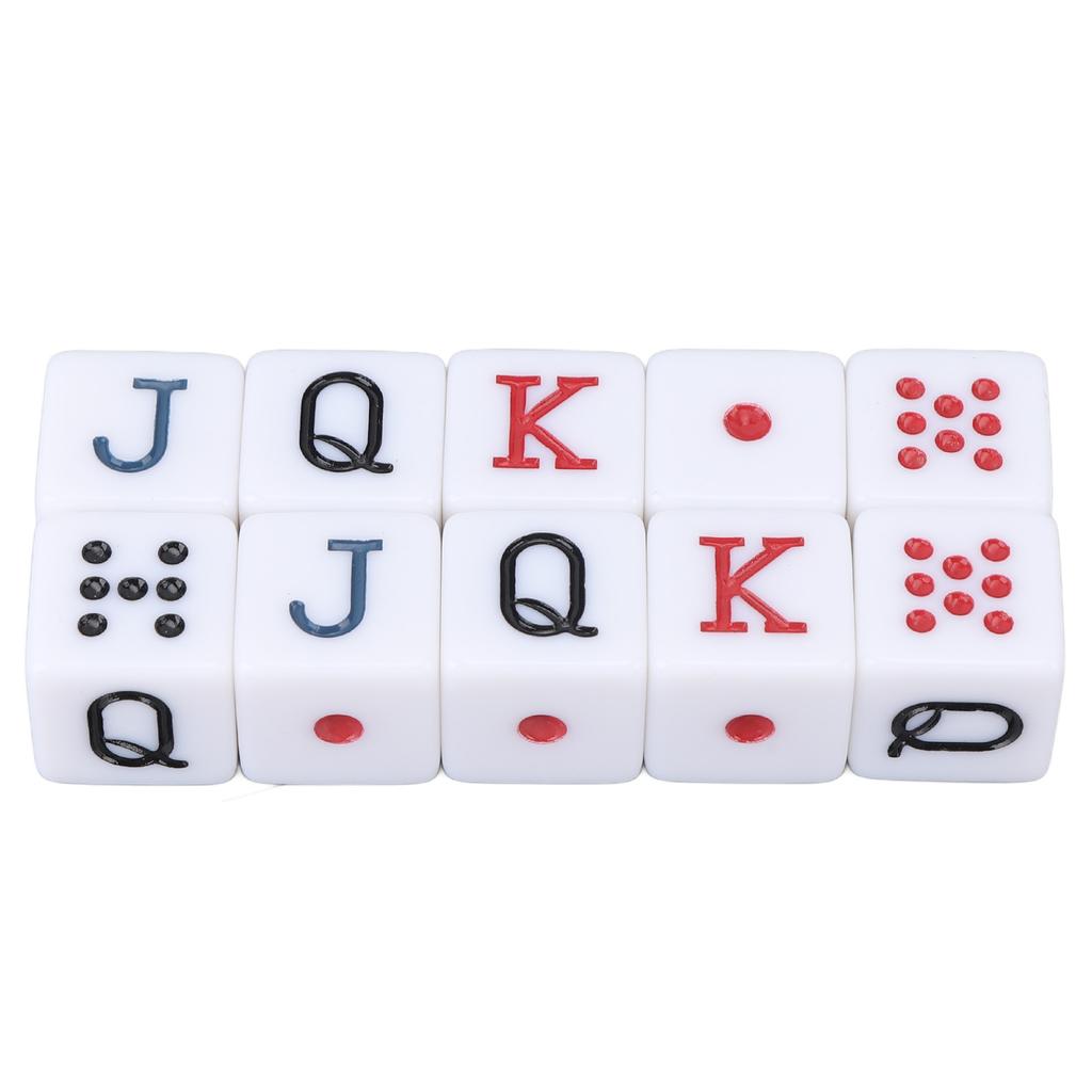 Набор из 10 игральных костей 16 мм, пластиковые 6-гранные кубики с цифрами JQK для настольных игр, белые