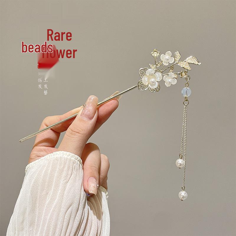 Ancient Style High-End Chinese Sandalwood Tassel Hairpin for Hanfu Costume Updo