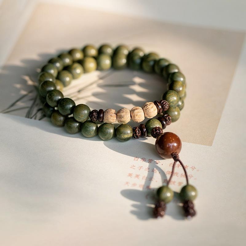 Original Old Material Green Sandalwood Buddha Bead Bracelet Female Forest Student Sandalwood Passion Seed Bracelet Couple Ethnic Style Male Female