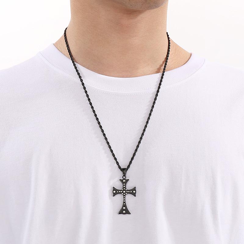 Personalized Crystal Stone Cross Necklace for Men Women 41*27mm Hip Hop Charm Pendant Gold Color Trendy Jewelry Gift