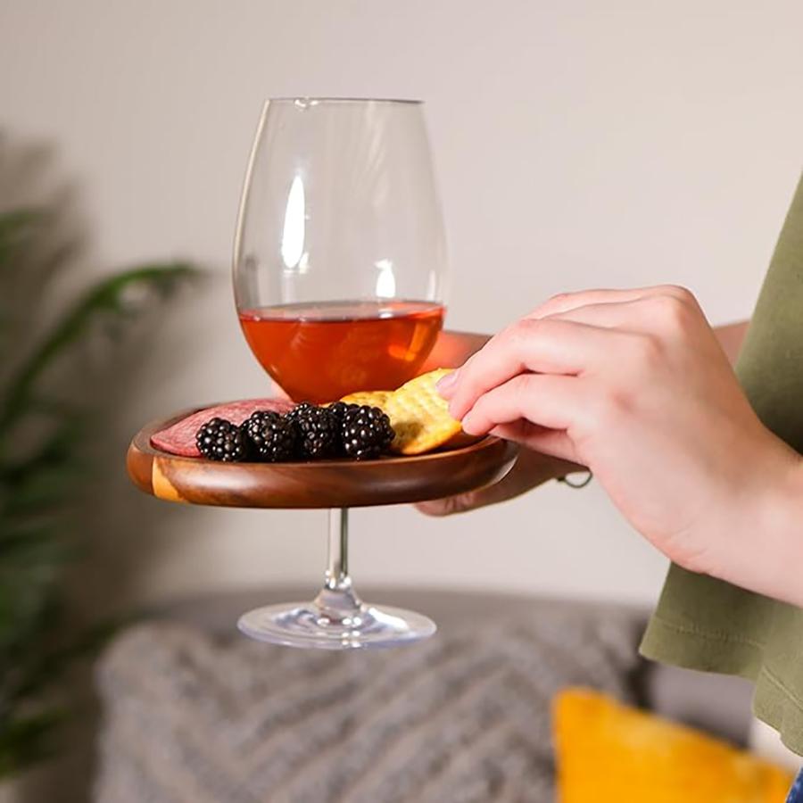 Набор из 4 деревянных тарелок для закусок, тарелки для закусок из акации, деревянные тарелки для коктейльных закусок с держателем для бокала вина, сырная доска