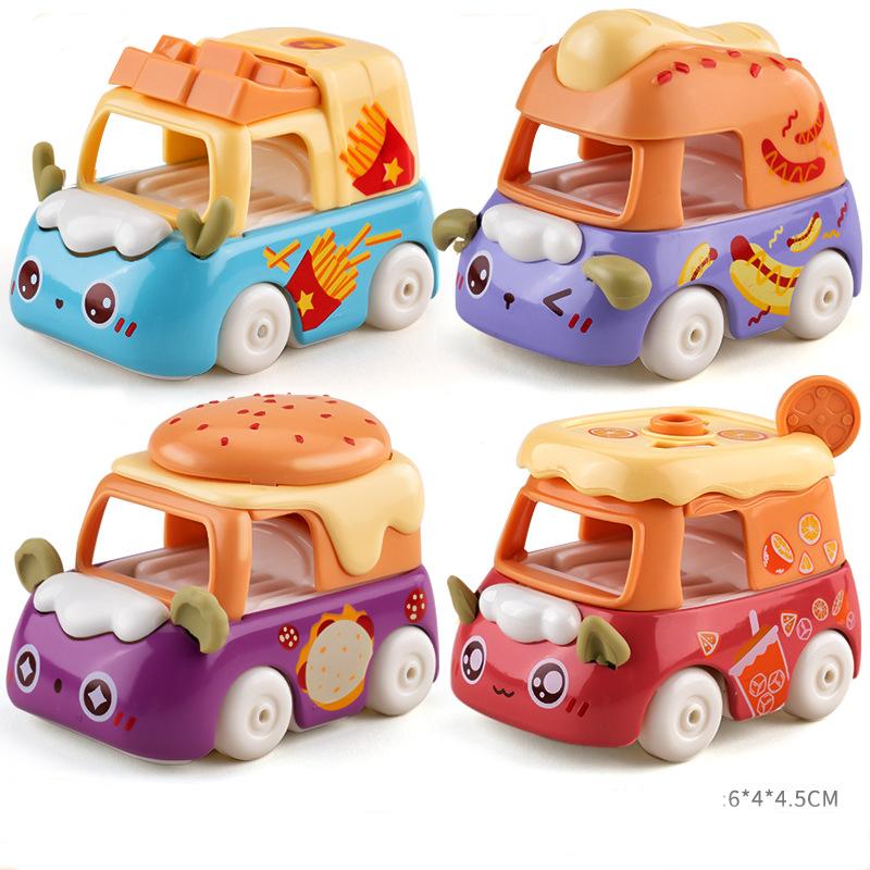 4 шт., автомобили из сплава для быстрого питания, десерт, мультяшная еда, металлические автомобили, детские игрушечные украшения, подарки на Хэллоуин и Рождество для мальчиков и девочек