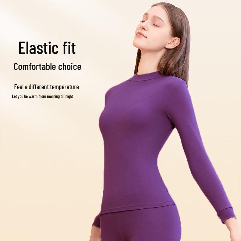 Langsha Women's 7A Antibacterial Pure Cotton Mock Neck Thermal Set