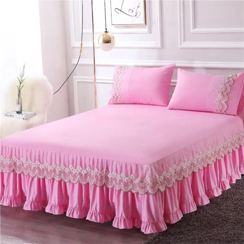 3 шт. кружевная юбка-кровать с рюшами, кружевная юбка, стильное покрывало в стиле принцессы, противоскользящее покрытие для двуспальной кровати 1,8 м с защитным ремешком