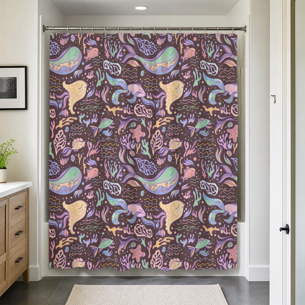 Waterproof Bohemian Mermaid Ocean Shower Curtain Tropical Sea Life Jungle Print Boho Bathroom Decor Home Accent Accessory Curtai