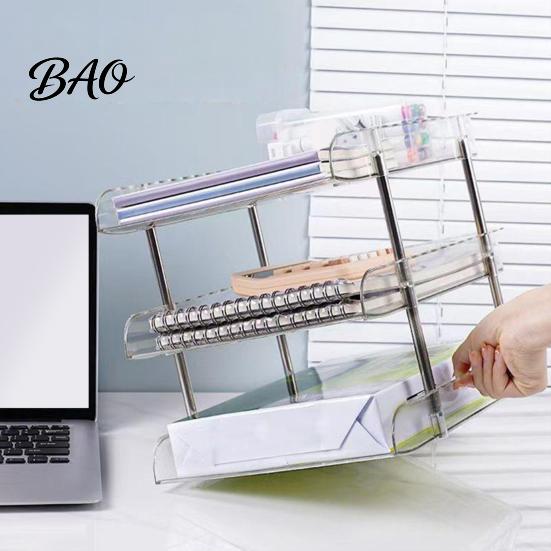 Stackable Office Storage Clear Desk Organizer, Transparent Layers PET File Rack, Space Saving Tray Organizer for A4 Documents And Stationery