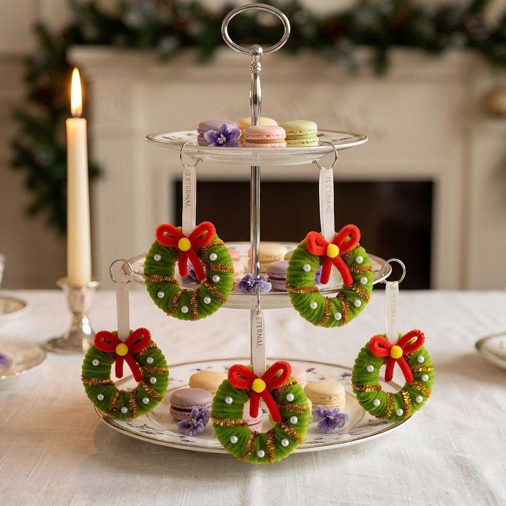 4PCS With Bell Christmas Wreath Pendant Pendant Style Car Hanging Decor Xmas Celebration