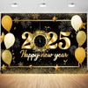 2025 С Новым годом Фон Блестящий Новогодний Подвесной Баннер Черный И Золотой Фото Фон для Домашнего Офиса Вечеринка Декор