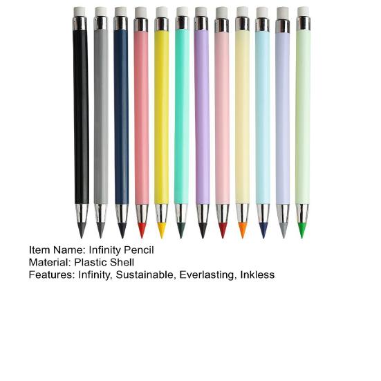 12 Pcs Infinity Forever Pencil Infinite Everlasting Inkless Pencils Set with Eraser And 12 Replacement Tips for Sketch Drawing Writing