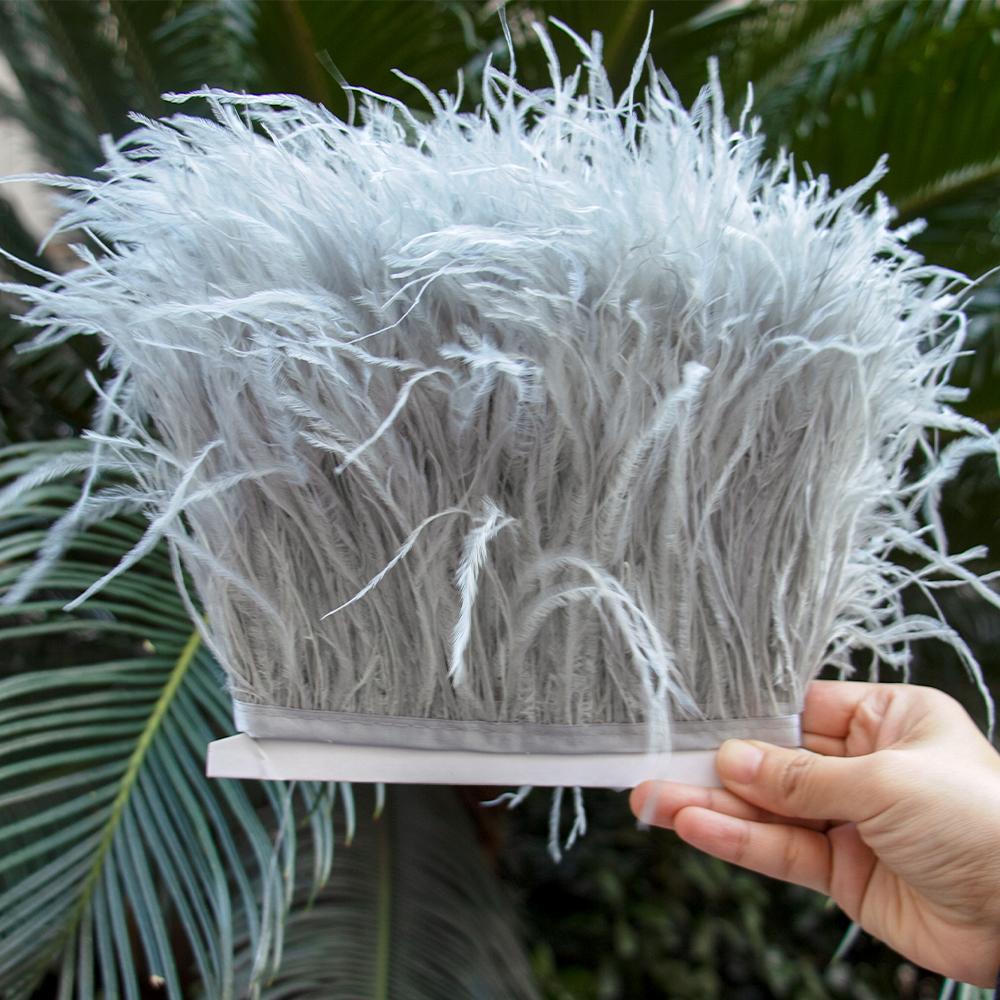 1M Natural Ostrich Feathers Trim White Clothing Sewing Ribbon 8-10cm Feather Fringe for Wedding Party Decoration Crafts Plumes