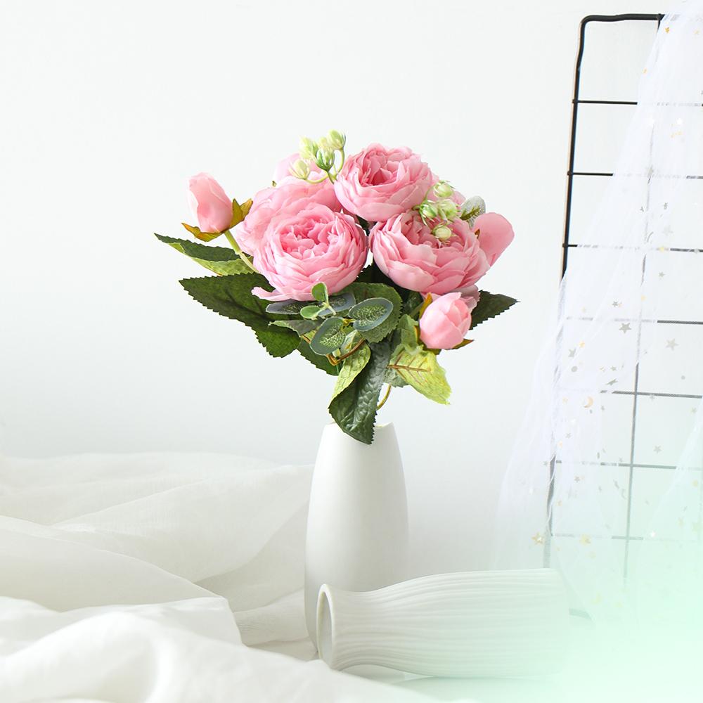 head DIY Decor Home Ornament Vintage Rose bouquet Silk Peony Artificial Flowers Party Decoration