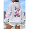 Casual Women's Hoodie Cartoon Pink Rabbit Cute Printed Pullover Autumn Clothing