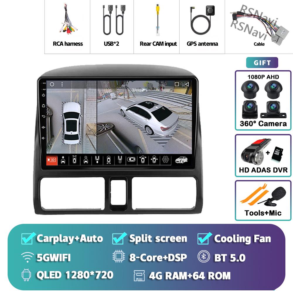 Android 14 Carplay 2DIN Car Radio Multimedia Video Player For Honda CR-V 2002 - 2005 Navigation GPS Stereo DSP 360 Camera DVD BT