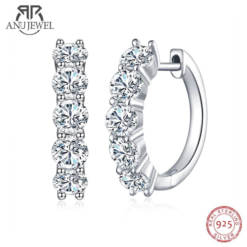 AnuJewel 4 мм 3 карата D Цвет Муассанит Серьги-кольца Huggie 925 Серебро Роскошные Серьги-кольца Huggie для Женщин