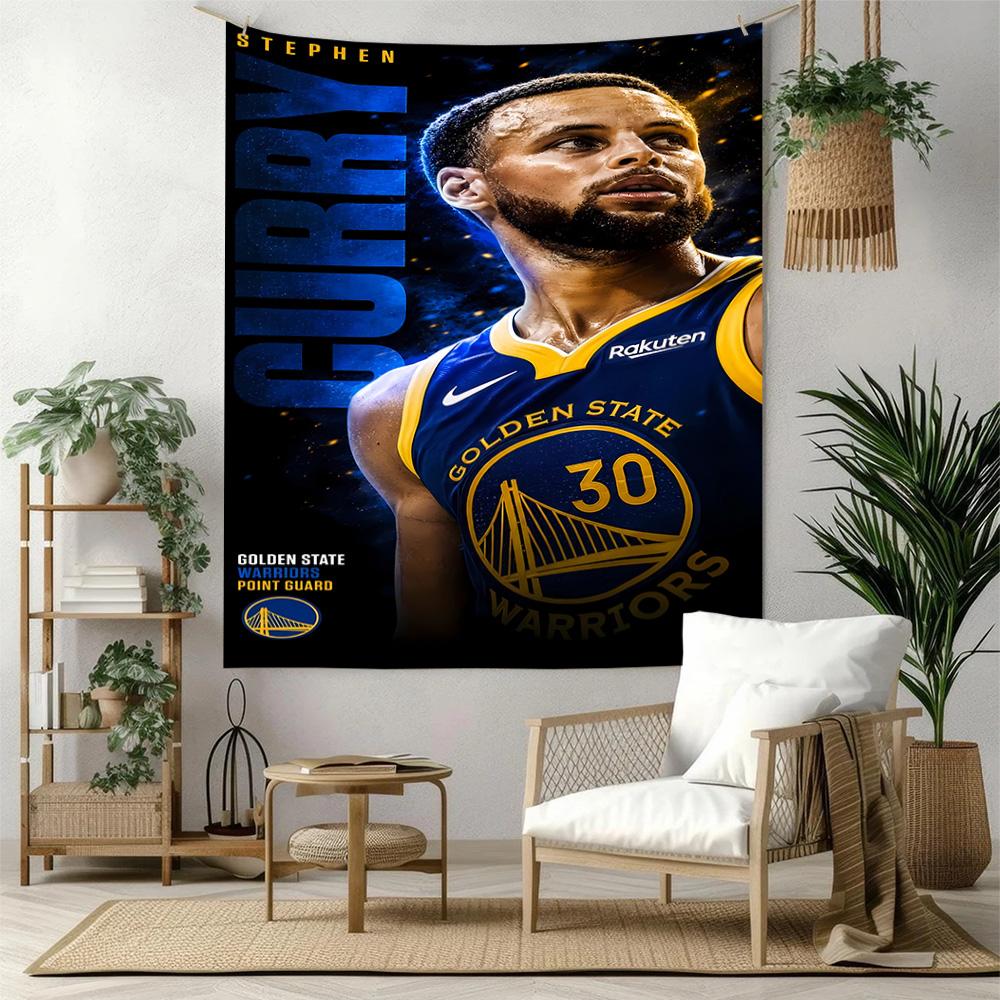 Golden State Warriors Player Handwoven Tapestry Retro Boho Made for Reading Corner Dorm Wall Living Room Year-Round Hand Painted Style