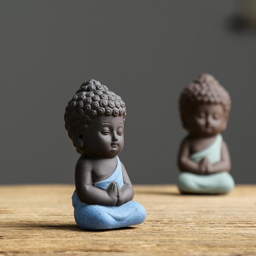 Chinese Style Buddha Statue Cute Sitting Statues Garden Accessories Mini Monk Figurines Tea Play