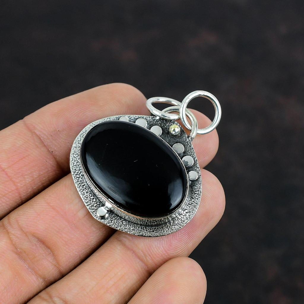 Black Onyx Pendant 925 Sterling Silver Pendant Antique Jewelry Handmade Gemstone Pendant Silver Jewelry Gifts For Mom Healing Stone Pendant