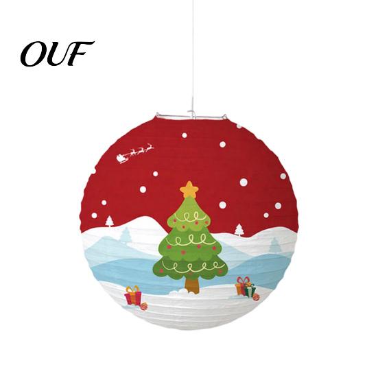 Christmas Hanging Paper Lanterns Lantern, Cute Gingerbread Man Snowman Elk Pattern Ceiling Vivid Color Party 12 Inch Large Round Lantern for