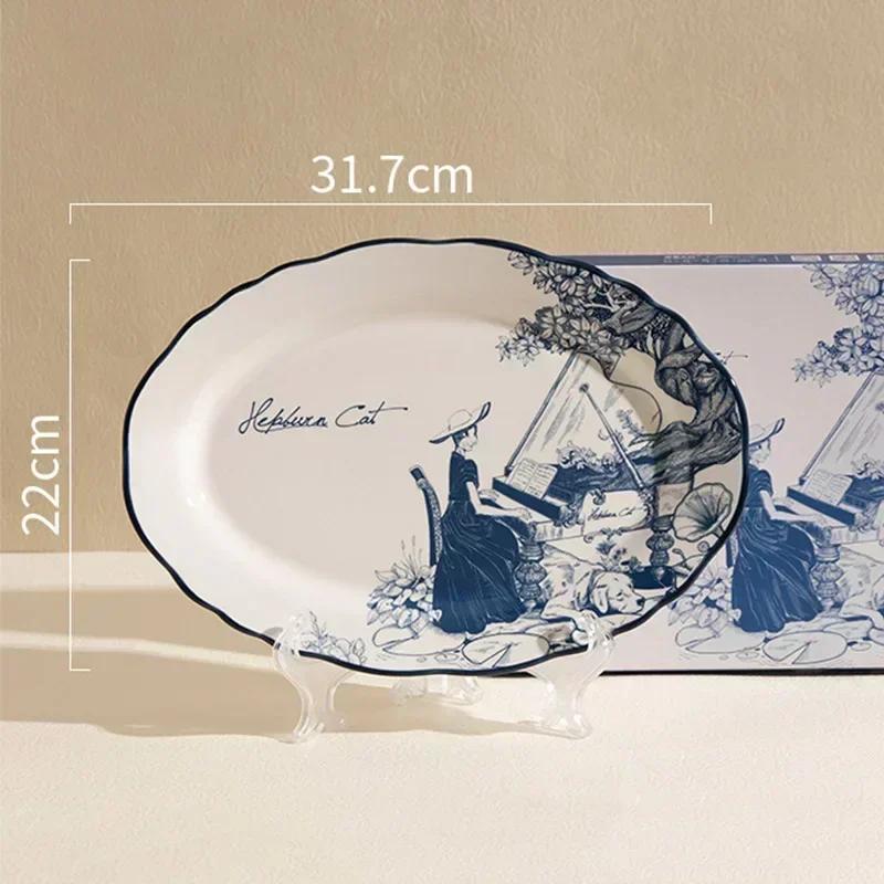 Расписанная вручную цветочная керамическая тарелка, легкая, роскошная, ресторанная, стейк, итальянская паста, изысканные, вкусные блюда, обеденные тарелки