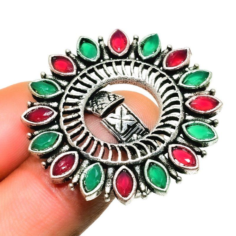 Ruby(Simulated) Emerald(Simulated) Gemstone Gift Jewelry Ring Size 6