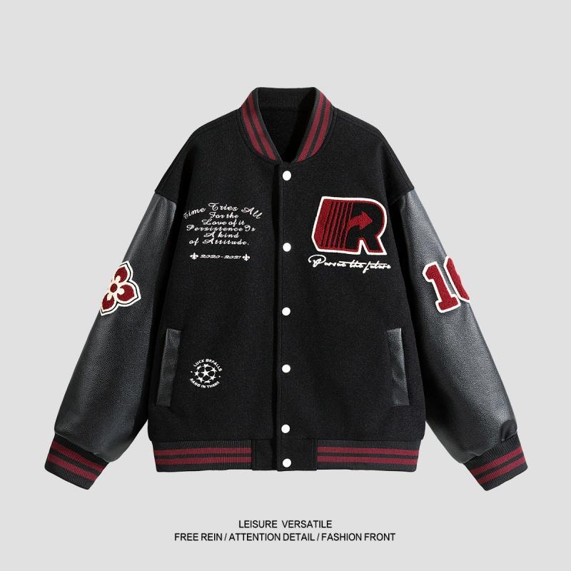 Spring Autumn Men Women Patchwork Baseball Couples Coats Harajuku High Street American Style Embroidery Flight Stand Collar Softshell Jacket