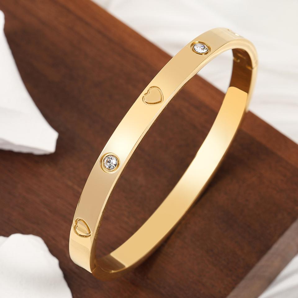 ZAKOL Classic Geometric Stainless Steel Bracelet Bangles With Zircon Exquisite Gold Color Birthday Zircon Gift for Women