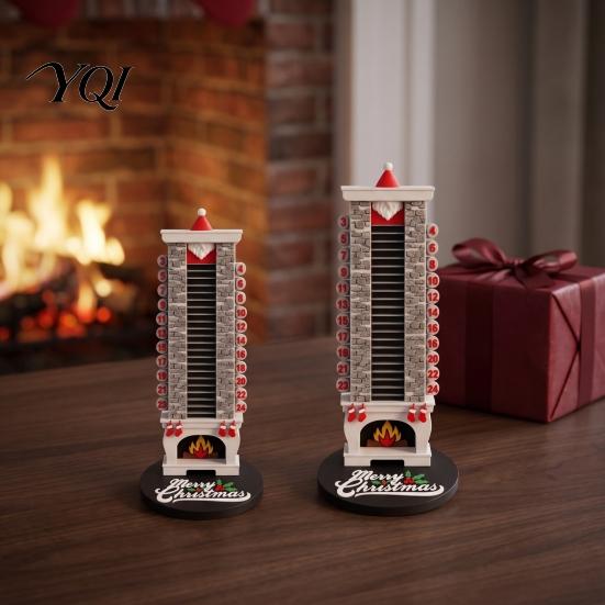 Mechanical Scrolling Calendar 24 Days Christmas Fireplace Advent Calendar, Countdown Ornament with Creative Centerpiece Santa Claus Figures,