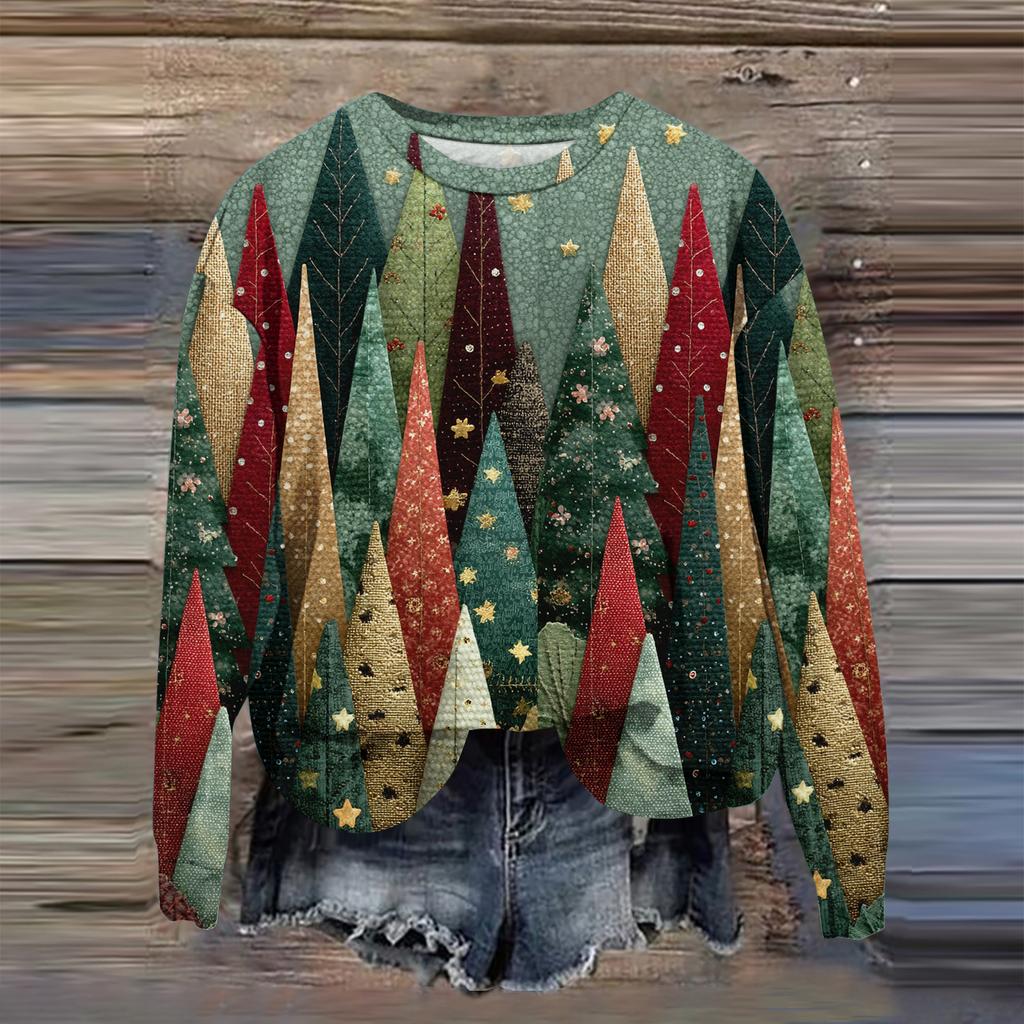 Women's Fashion Printed Long Sleeve Loose Round Neck Sweatshirt Top Fall