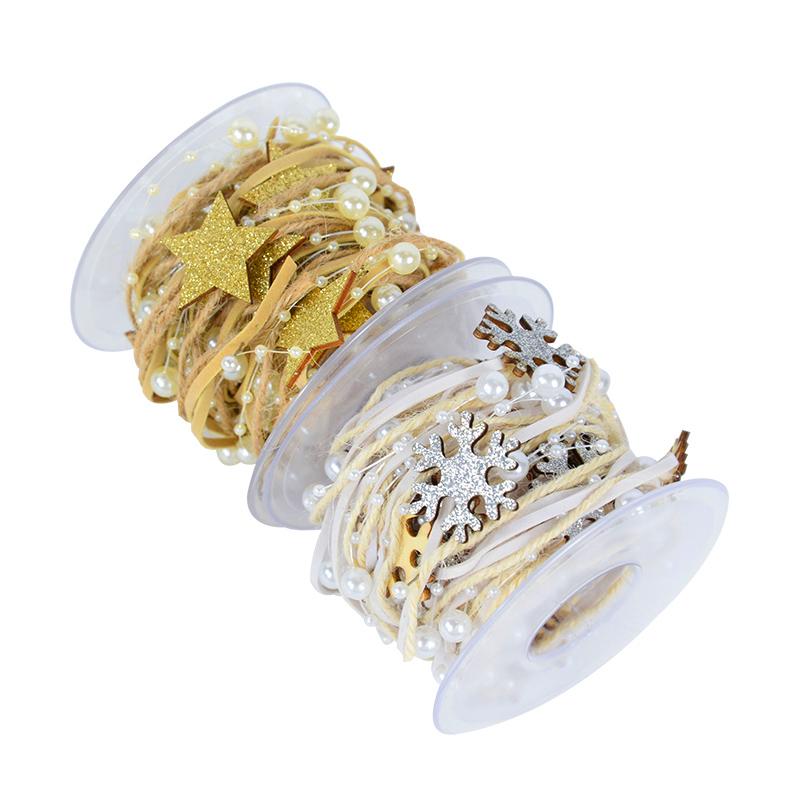 1/2М Рождественская лента украшение звезда бусины цепочка лента елочная игрушка DIY рождественская подарочная упаковка 2026 Новый год Рождество