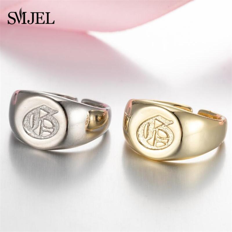 SMJEL Gothic Initial Letter Rings Silver Color Ancient Old English Rings Alphabet Personalize Jewelry Family Christmas Gifts