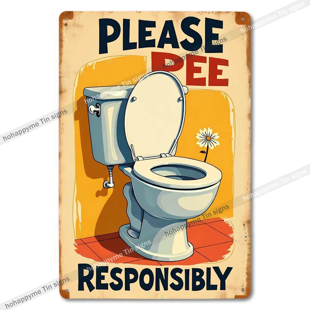 Vintage Metal Bathroom Sign Retro Funny Wall Decor for Home Restroom
