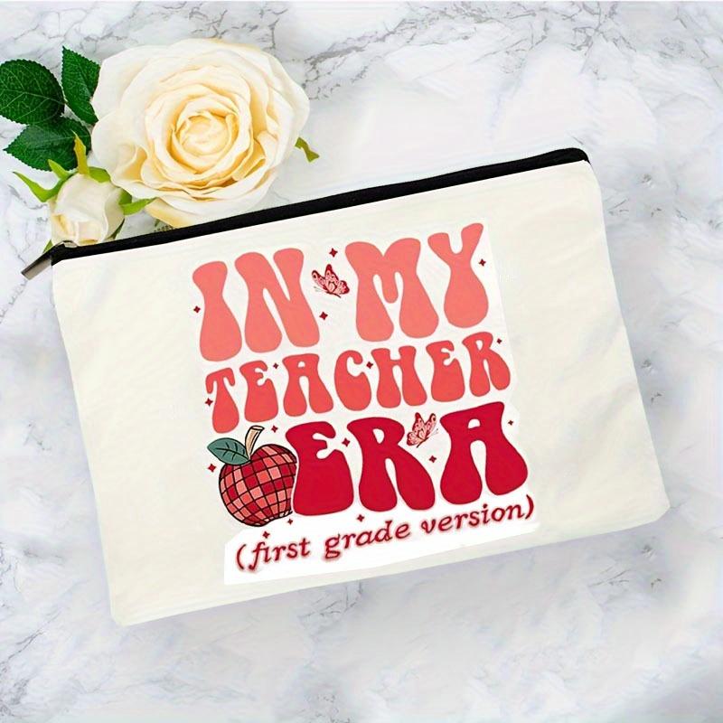 Simple "In My Teacher Era" Pattern Makeup Bag, Portable Travel Pouch Cosmetics Storage Bag, Toiletry Bag For Teachers Gift