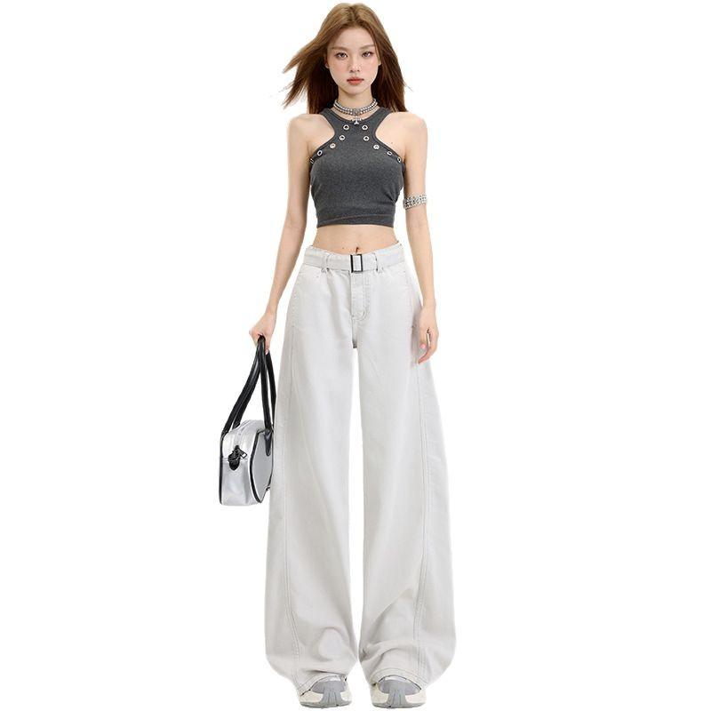 Женские весенние брюки с высокой талией и широкими штанинами Женские весенние ленивые и свободные брюки прямого кроя с драпировкой