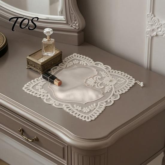 Floral Beaded Place Mats Retro Square Placemat, Embroidery Coaster with Beads, Heat Resistant Elegant Dresser Dustproof Mat, Washable Table