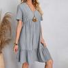 Short Sleeve Fashion Loose Casual Womens Dress Summer Elegant A Line Pleated Solid Plus Size Dresses Women Simple Vintage Vacation Beach Dress 26315