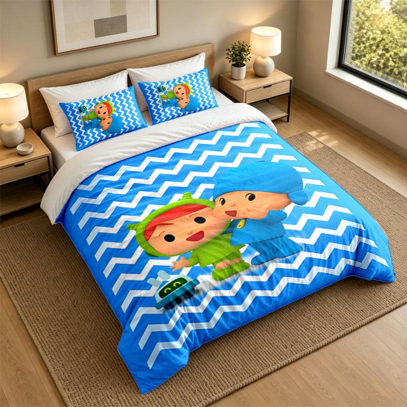 3Pcs Bedding SetPocoyo Soft Bed Sheet and Two Pillowcases Home Bedroom Decor