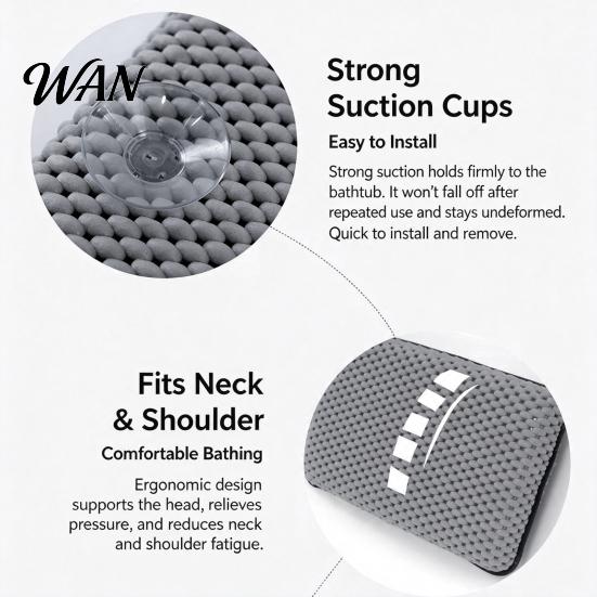 Comfortable Bathtub Pillow Bath for Tub, with Non-slip Suction Cups, Pilow Elastic Spa Head & Neck Support, Ergonomic Mesh Cushion Relaxing Relief
