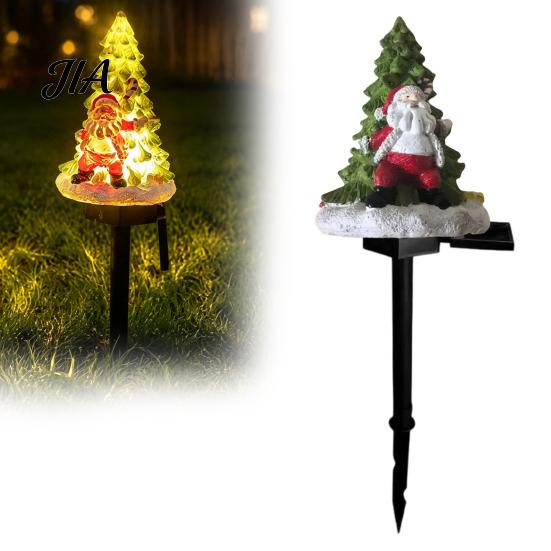 Outdoor Solar Christmas Decorations Garden Light, Santa Tree Resin Yard Stake Decor with Lawn Pathway Stakes Warm Glow, Waterproof Lamp for